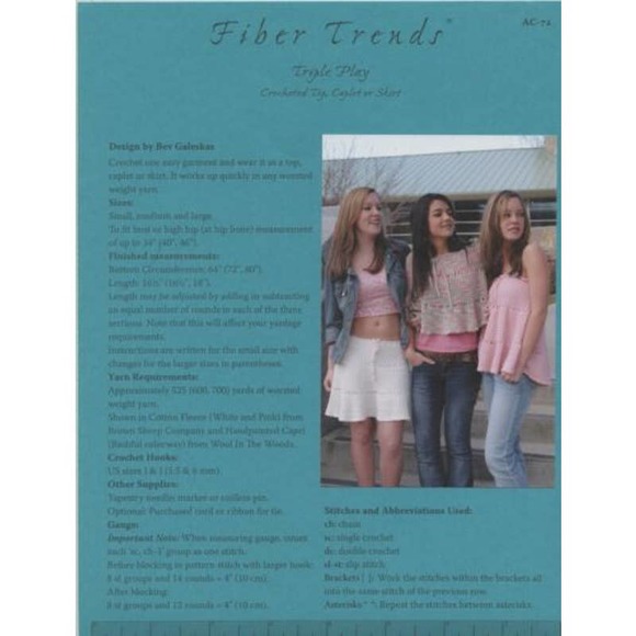 New Fiber Trends AC-72 Triple Play Crocheted Top Capelet Skirt Crochet Pattern - Picture 2 of 3